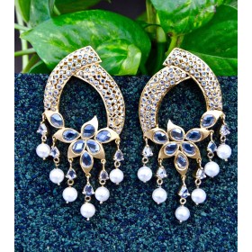 Gold Matte Uncut Polki Diamond Dangler Earrings
